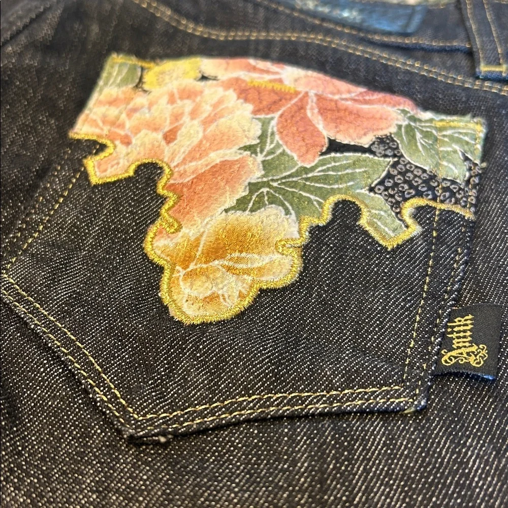 Vintage Y2K Antik Denim Eva 5 Pocket Bootcut Embroidered Patchwork Low Rise Jean